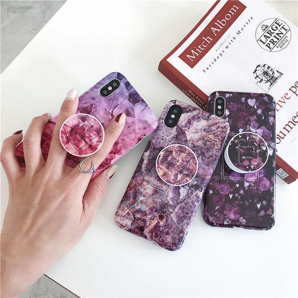 For iphone Xs Max Xr X 8 7 plus Airbag bracket Kickstand marble printed Phone cover Cases