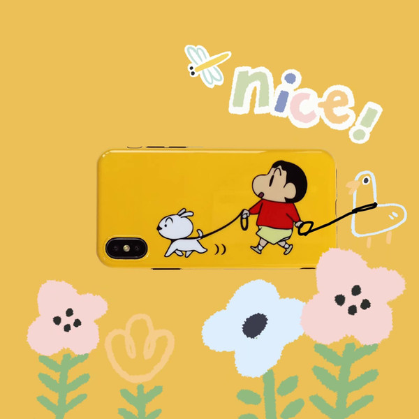 lovely cartoon boy fashion Shinchan with dog funny Mobile Phone Case for iphone 6 6s 6plus 7 8 plus X XR XS MAX