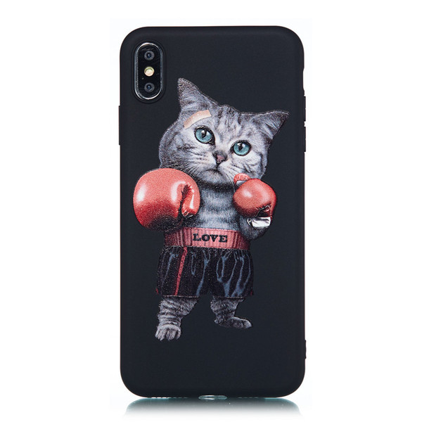 For iPhone X/XS/XR/XS Max Case Back Cover Soft TPU Matte Painting Owl Feather formula Color dog Boxing Cat Easy bear