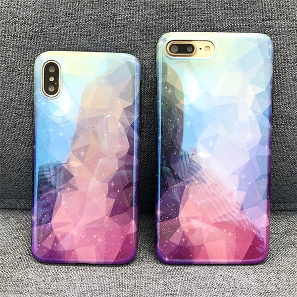 Lozenge Blu-Ray Gradient Purple Astral Starry Phone Case For iphonex xr xs xsmas,Fashion Small Love Case Protective for iphone6 7 8/plus