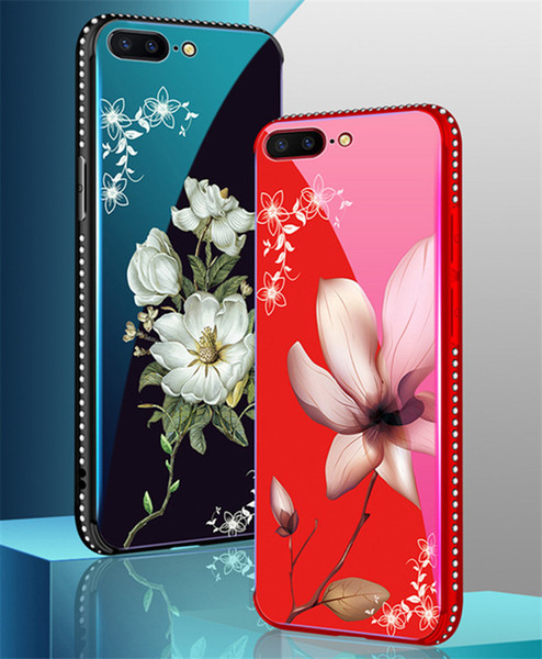 Blu-ray Glass Design Love Flower Pattern Anit-Fall Phone Case For iPhone X XS XS MAX,Cover For iPhone 6 7 8/plus