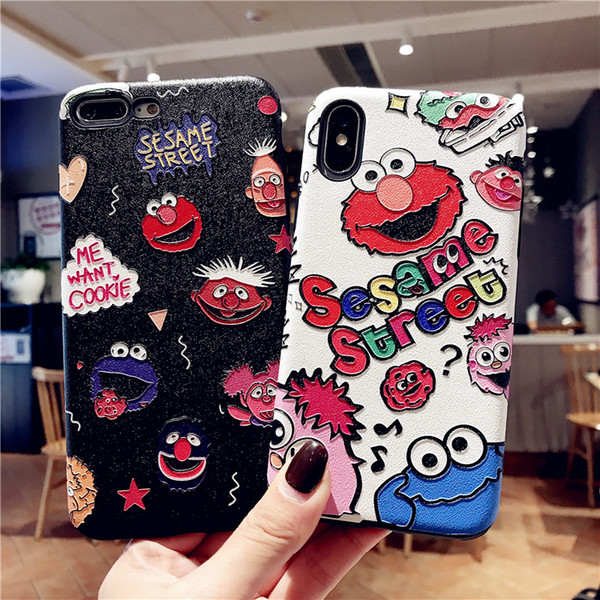 Fashion Sesame Street Silk Pattern Silicone Anti-fall Cartoon Paint-Relief Mobile Phone Shell for iphone 6 7 8PLUS X XR XSMAX