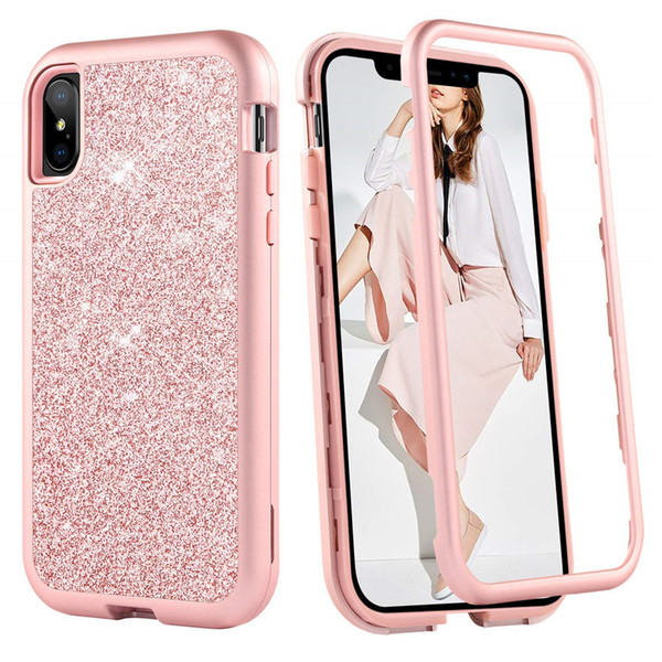 For Iphone Xs Max Case Luxury Women Bling Glitter Cover Heavy Duty Hybrid Full-Body Protective Cover Defender Case For iPhone XR XS Max