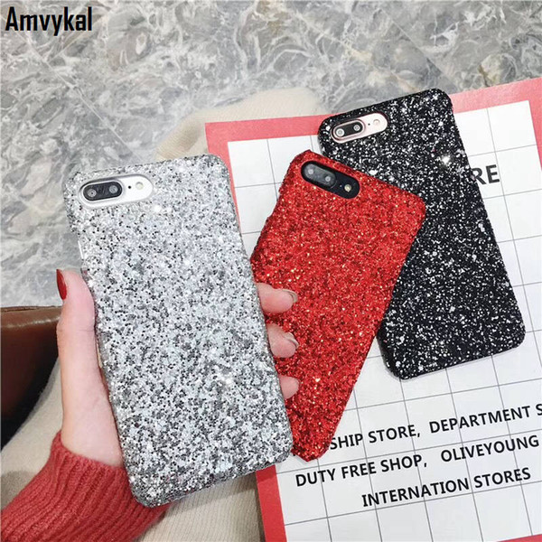 Amvykal For iphone X XS XR XS Max 6 6s 7 8 Plus Bling Glitter Case Ladies Luxury Hard PC Plastic Glitter Cover