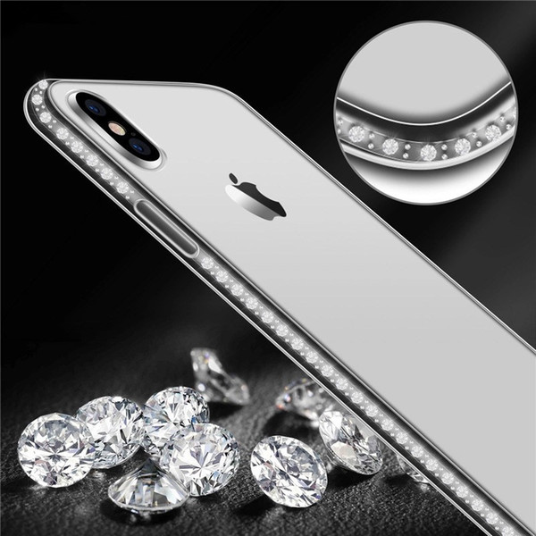 Free DHL EGEEDIGI Soft Case For iPhone XR X 8 7 6s Plus Bling Diamond border Transparent TPU For iPhone XS MAX Phone Case Phone Cover Capa