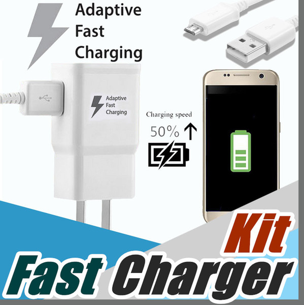 Top Quality 5V 2A 9V 1.67A Adaptive Fast Charging Travel Wall Charger For Galaxy S6 S7 S8 Edge Plus Note 4 5 1.5M Micro USB Cable Kits F-SC