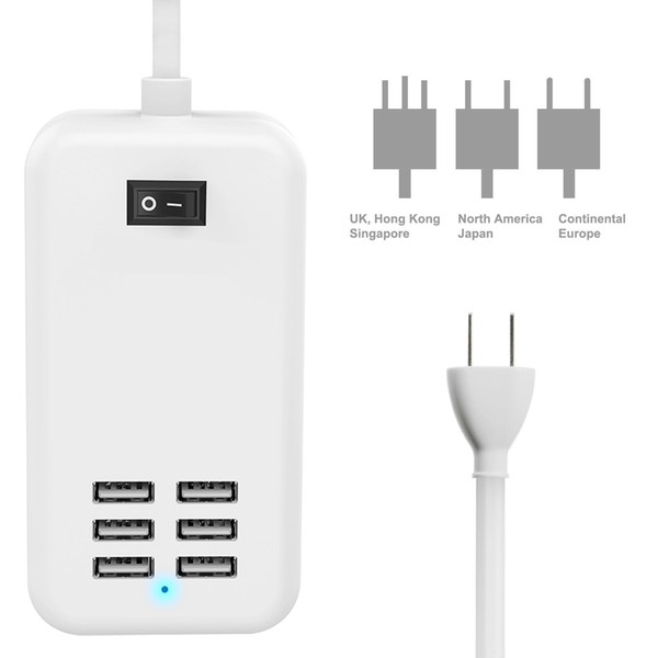 10pcs/lot, 20W 5V 3A USB Charger 6 Port Desktop High Speed Wall Travel Charging Adapter USB Hub Charging Station for Ipad,Iphone,Samsung