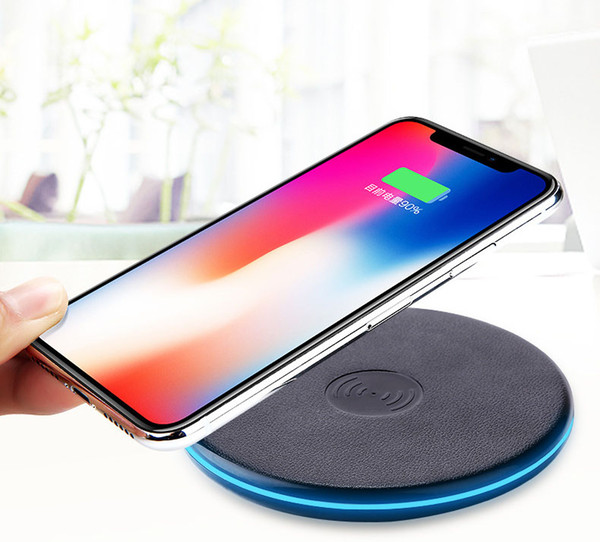 New QI Wireless Charger Charging Base Leather Pattern Ultra-thin Disc Anti-slip Smart Standard wireless chargers For iphone 6s X 8