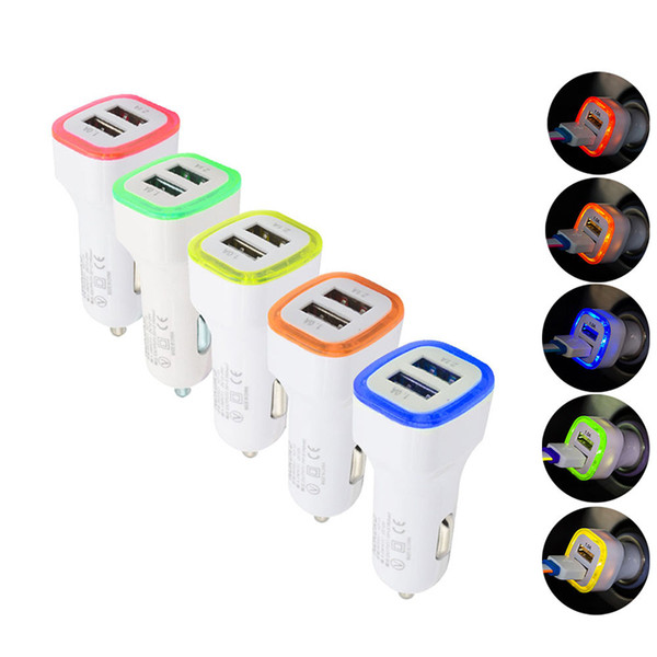 Dual Car Charger USB Ports 5v 2.1a Led Light phone Adapter Chargers For iPhone X 8 plus all smartphones