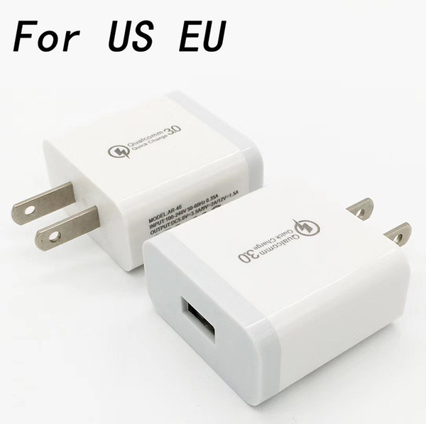 QC 3.0 Fast Charge Adapter QC3.0 Quick Charge Wall Charger 5V 2.4A 9V 1.8A Power Adapter Charger Dock Traver adapter with US EU PLUG