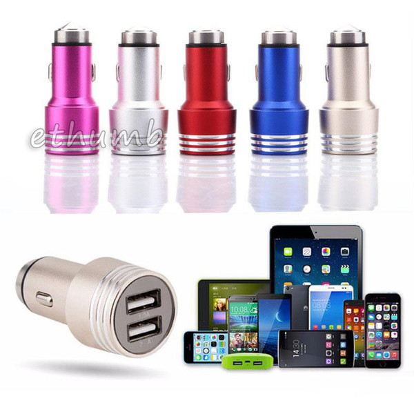 Car Charger Dual Port USB Car Chargers 5V 2.1A Safty Hammer Auto Metal Car Charger Adapter Emergency Hammer For cell phone