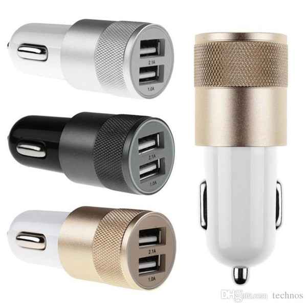 Newest Black Metal Alloy Shell Universal 3.1A Dual USB 2 Port Car Charger Auto Charging adapter For Apple iphone5 6 Samsung Blackberry