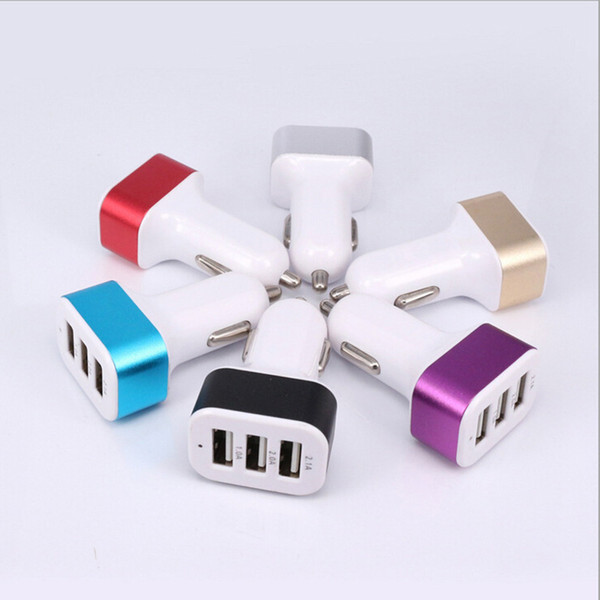 Quality foot 2A car charger 3 USB interface 4.1A large capacity car filled with aluminum alloy steel ring.