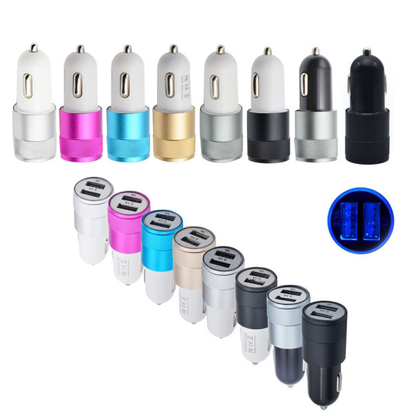 Mini Car Chargers Charger Metal Dual USB Aluminum Car Charger 2.1A Tablet Smart Car Charger High quality variety of colors 152