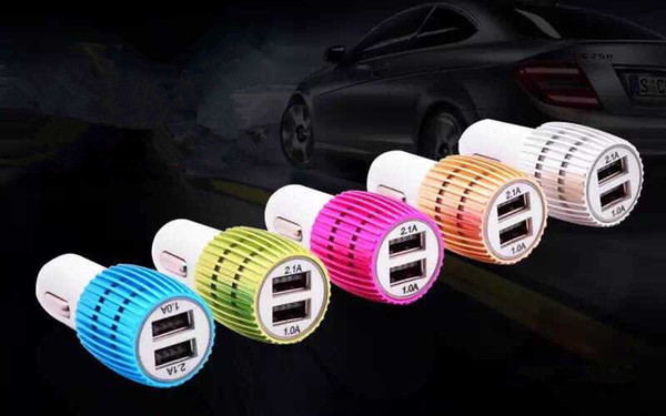 Car charger Steel Ring LED Lighting dual usb 2.1A+1A 2 port universal travel adapter for iphone7 6s ipad6 mini samsung Galaxy HUAWEI