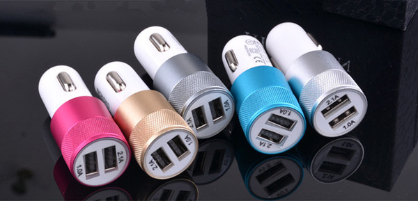 Hot Metal Dual USB Port Car Charger Universal 1A+2.1A for iPhone7 6s iPad6 air2 iPod Samsung Galaxy Motorola Nokia XIAOMI