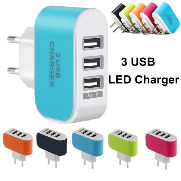 Universal 3 Ports Wall Chargers LED Travel Adapter 5V 3.1A Triple USB Chargers US EU Plugs for iPhone iPad Samsung Huawei Xiaomi