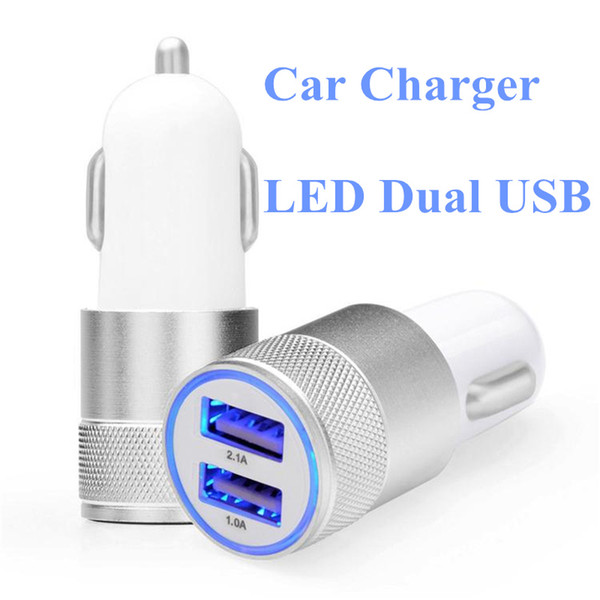 Metal Car Charger Travel Adapter 2 Ports LED Micro Dual USB Car Plug USB Adapter for iPhone Xs Max Samsung S10