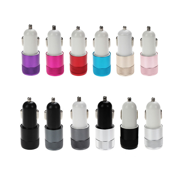 Wholesale USB Aluminum Car Charger Mini Car Chargers Charger Metal Dual 2.1A Tablet Smart Car Charger High quality variety of colors 152