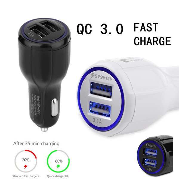 QC3.0 Fast Charge 3.1A Quick Charge Car Charger Dual USB Adapter Charger for smartphones with package