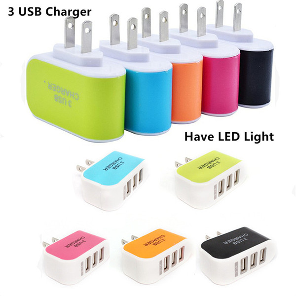 3 USB Wall Chargers US EU Plug 5V 3.1A LED Adapter Travel Convenient Power Adaptor with triple USB Ports For Mobile Phone