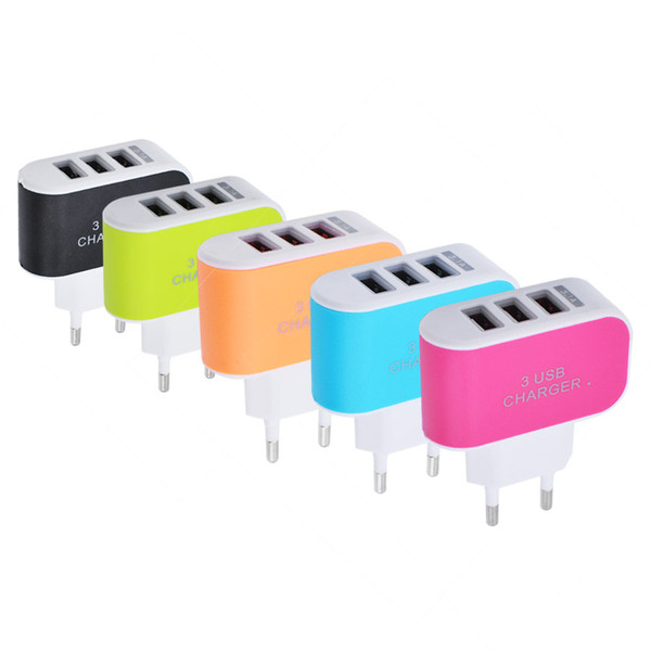 candy color Triple 3USB ports 2A USB AC US EU wall charger home plug for samsung for iphone x 8 plus