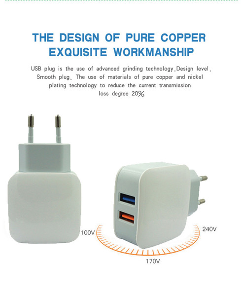 Dual Port l 5V 2.1A Wall Chargers USB Chargers Double USB travel companion light chargers for iphone Samsung US EU Plug