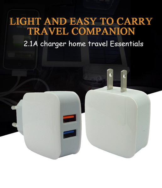 USB Chargers easy carrry Metal Dual l 5V 2.1A Wall Chargers Double USB for iPad Samsung Android Phone US EU Travel Plug