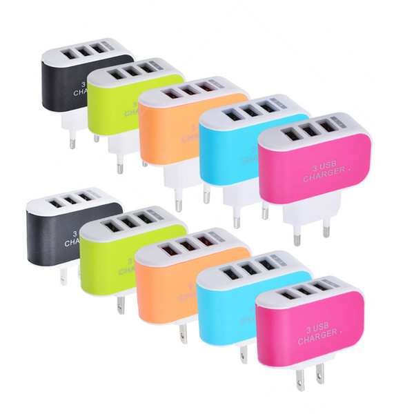 New Colorful 2A 3 USB Ports Wall Home Travel AC Charger Adapter For Mobile Phone Tablet Camera