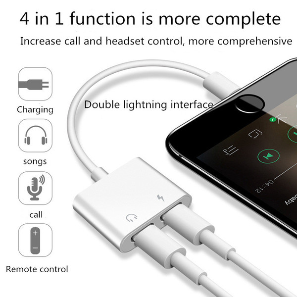 2 in 1 Audio Adapter for Dual lightning headset converter For Lightning To Headphone splitter Aux Charging Cable For iphone XS x