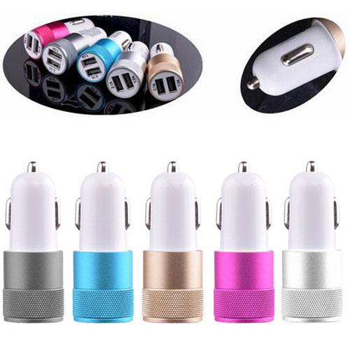 Metal Dual USB Port Car Charger Universal 2.1 A Led Charging Adapter For iP 6 7 8 Samsung S8 Tablet Nokia