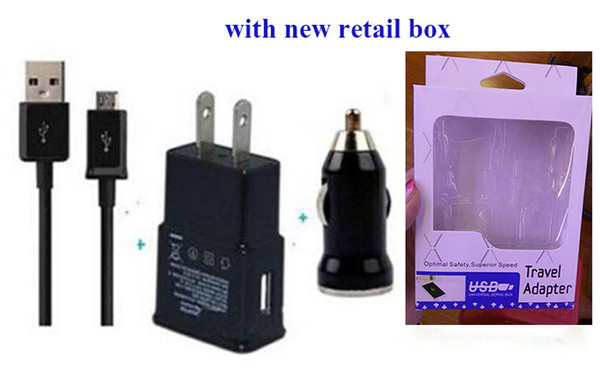 3 in 1 Kit US EU Home 2A Wall Charger + Mini Car Charger + Sync Charging Cable For Samsung Sony HTC Smartphones 100sets