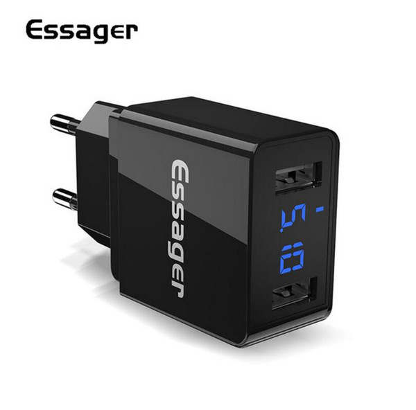 ESSAGER LED Display Dual USB Charger,Essager Mobile Phone Charger 2.4A Fast Charging Wall Charger For iPhone Samsung Xiaomi USB Adapter