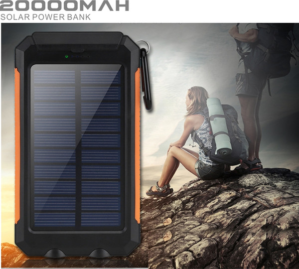 Power
8000
 Bank 20000mAh Huge Capacity Solar Charger IP65 Waterproof Potable Charger 2 Output Ports Battery Pack LED Flashlight SOS Warning Lamp