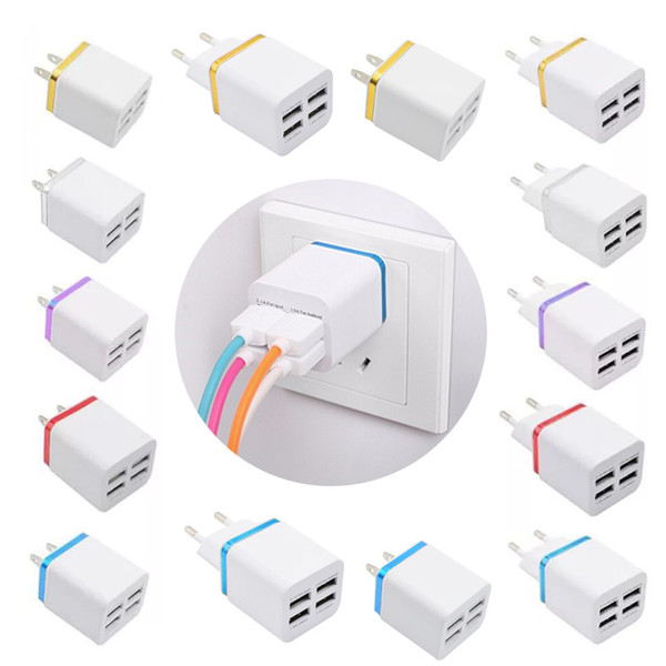 Ship in One Day ! 4 USB Wall Charger 5V 5.1A Travel Adapter US EU Plug AC Power Adapter with Free Shipping