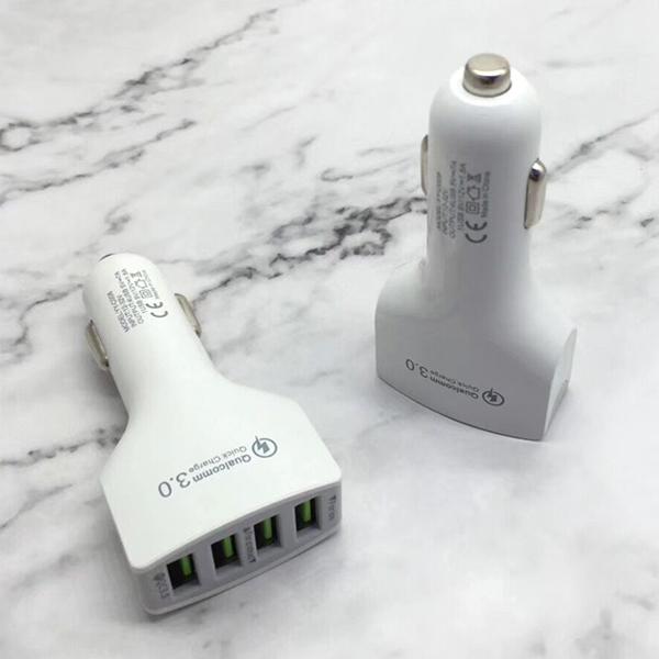 Ship in One Day ! 4USB Car Charger QC 3.0 Fast Charging Home Travel Charger For Mobile Phone Black/White Color in Stock