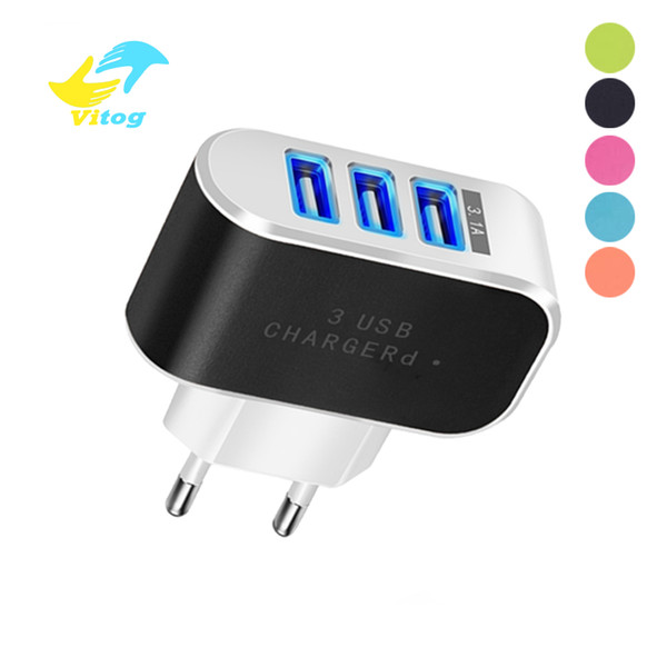 vitog 3 Ports USB Charger 5V 2A USB Wall Power Adapter US EU Charger Charging For Samsung S10 Huawei p20 Smart Phone Charger