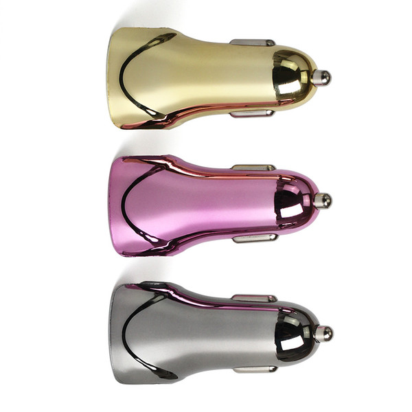 Good quality wholesale new gold plating Shark style flash of light 2usb dual port car chargering adapter for phone 5V 3.1 100pcs/lot