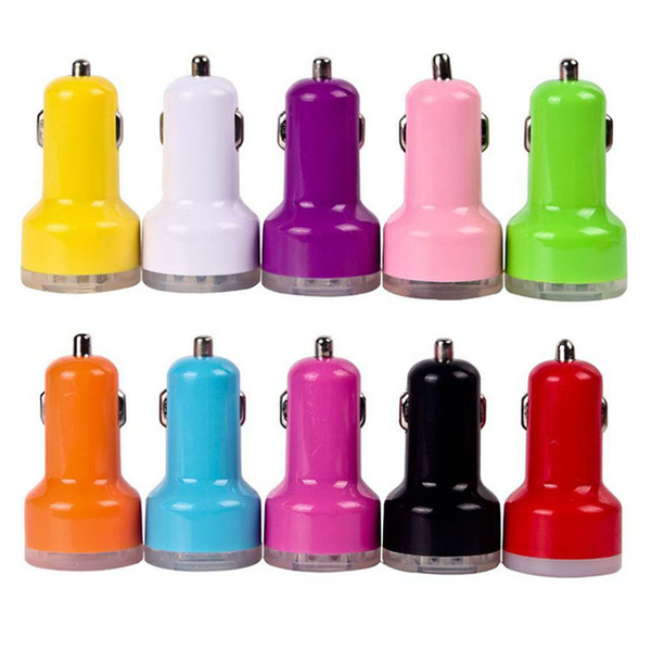 Colorful Dual USB 2 Port Car Charger Cigarette 2.1A Auto Power Adapter for iphone X 8 7 6s 6 Plus ipad for Samsung Galaxy S8 S9 500pcs/lot