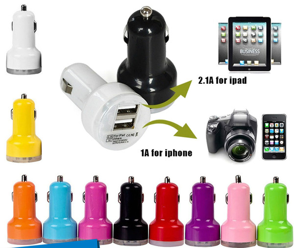 Colorful Dual USB 2 Port Car Charger Cigarette 2.1A Auto Power Adapter for iphone X 8 7 6s 6 Plus ipad for Samsung Galaxy S8 S9 300pcs/lot