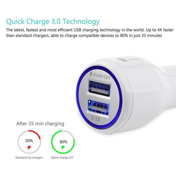 Fast Quick Charge 3.0 Stand Dual USB QC3.0 Car Charger 2.4A for Samsung Galaxy S9 S8 for HTC M9 Nexus 6 LG G4 50pcs/lot