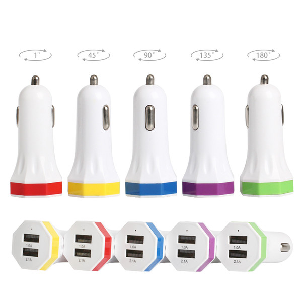 colorful 5 colors Gossip octagon style cheap 2usb 2 usb 5V 2.1A + 1A car charge adapter factory wholesale for callphone 100pcs/lot