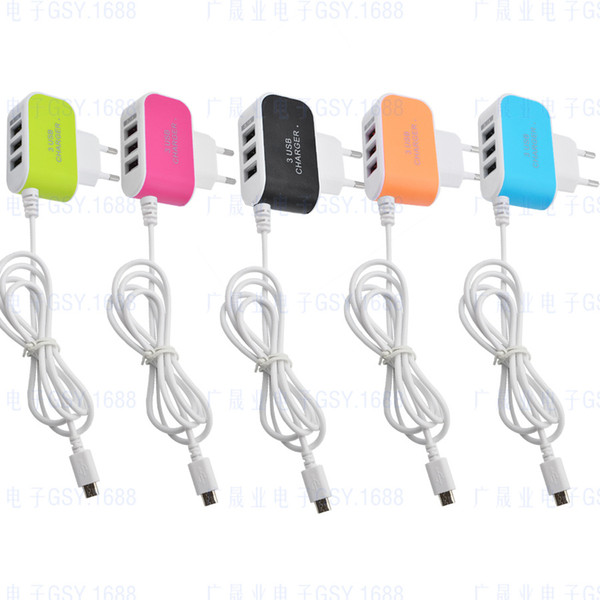 3USB Candy Belt Charger Cell Phone Chargers LED Andrews Line Travel Smart Charger For US/EU For Samsung Galaxy HTC Smart Phone Adapter