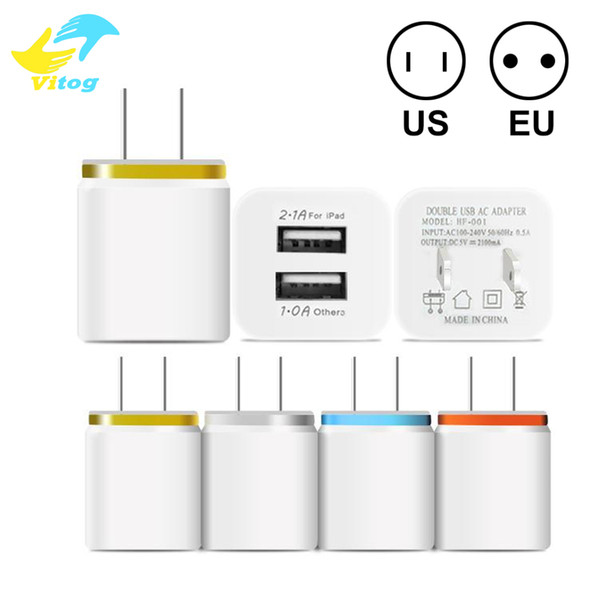 Metal Dual USB wall Charger iphone Charger US EU Plug 2.1A AC Power Adapter Wall Charger Plug 2 port for Iphone Samsung Xiaomi huawei