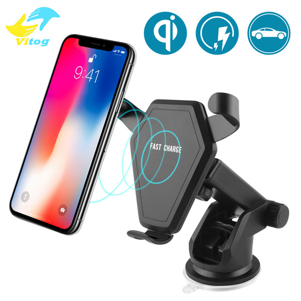 2 in 1 Fast Qi Wireless Charger Car Mount Phone Holder Gravity Reaction for iPhone 8 Plus X Samsung