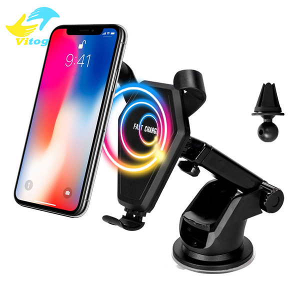 Fast Qi Wireless Charger 2 in 1 Car Mount Phone Holder Gravity Reaction for iPhone 8 Plus X Samsung Galaxy S6 S7 S8 Plus