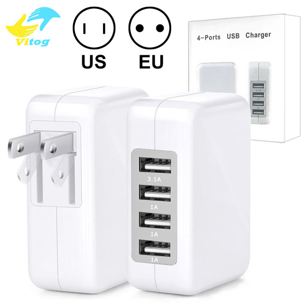 With Package 3.1A 15W High Speed 4 Port USB Wall Charger Portable Travel Charger Power Adapter with Folding Plug For samsung