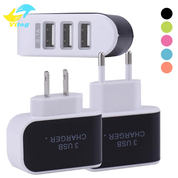 US EU Plug 3 USB Wall Chargers 5V 3.1A LED Adapter Charger Travel Convenient Power Adaptor with triple USB Ports For Mobile Phone