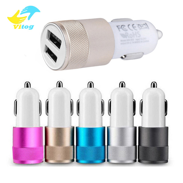 Metal Dual USB Port Car Charger Universal 2.1 A Charging Adapter For iP 6 7 8 Samsung S8 Tablet Nokia