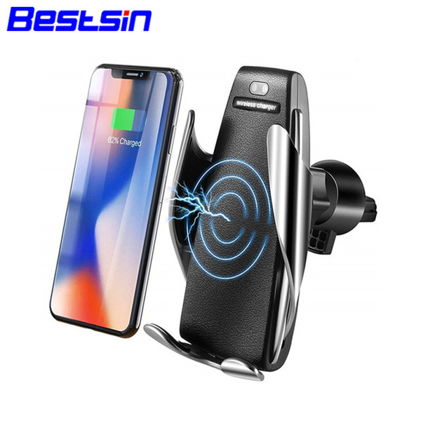 Bestsin S5 Wireless Car Charger Automatic Clamping For iphone Android Air Vent Phone Holder 360 Degree Rotation 10W Fast Charging